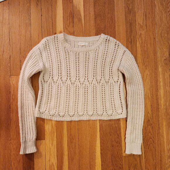Aeropostale Oatmeal Wool Blend Crochet Cable Knit Cropped Sweater Sz S - Picture 5 of 8